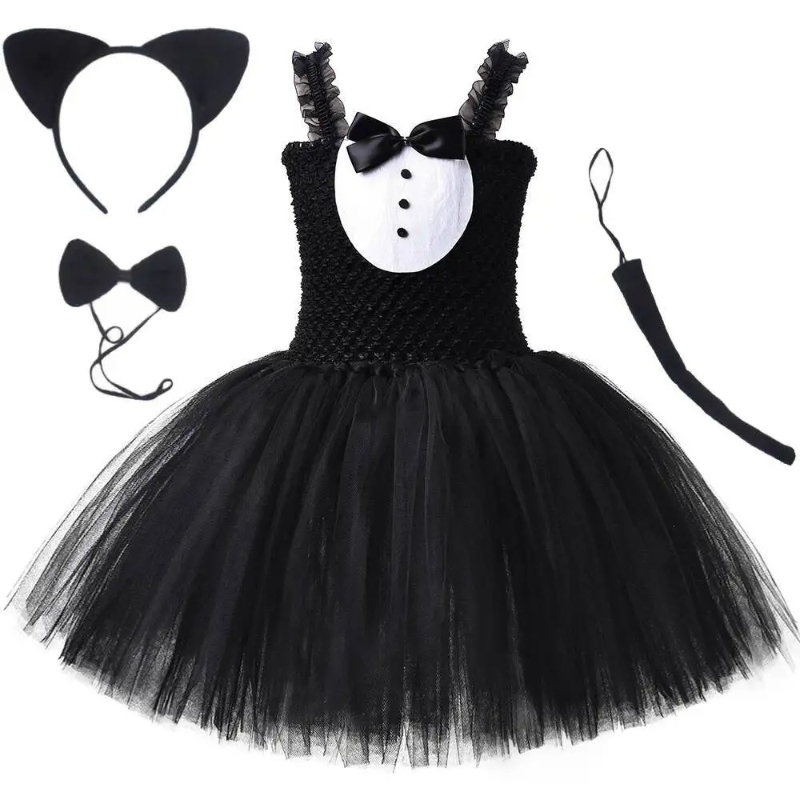 Baby Clothing Dresser - Weißes schwarzes Katzen-Tutu-Kleid für Babys, Halloween-Kostüme,